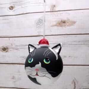 NEW D STEVENS CAT Hand Blown Porcelain Hand Painted Christmas Tree Ornament